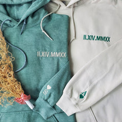 Cute Valentines Day Sweatshirt or Hoodie with Roman Numerals, Custom Embroidered Gift Ideas For Couples