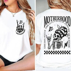 Motherhood Rocks Graphic T-Shirt – Funny Mom Life Skeleton Tee | Cool Mom Streetwear Shirt hoodie