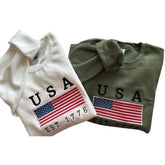 Embroidered USA T-shirt/Sweatshirt, Fourth of July Embroidery Gift, Independence Day Handmade Crewneck Sweater,