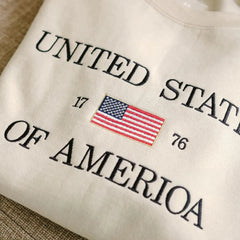 Embroidered United States of America 1776 Flag Sweatshirt - 4th of July Patriotic Apparel