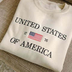 Embroidered United States of America 1776 Flag Sweatshirt - 4th of July Patriotic Apparel