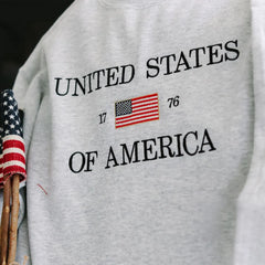 Embroidered United States of America 1776 Flag Sweatshirt - 4th of July Patriotic Apparel