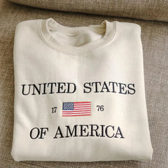 Embroidered United States of America 1776 Flag Sweatshirt - 4th of July Patriotic Apparel