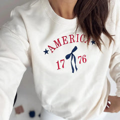 Embroidered America 1776 Bow Sweatshirt or Hoodie – 4th of July Apparel