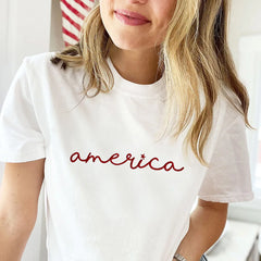 Embroidered America Script Sweatshirt or Hoodie – 4th of July Minimal Patriotic Apparel