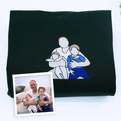 Custom Dad of Two Portrait Shirt or Sweatshirt, Personalized Embroidered Gift for Dad with Two Kids Father's Day