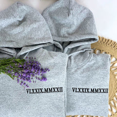 Cute Valentines Day Sweatshirt or Hoodie with Roman Numerals, Custom Embroidered Gift Ideas For Couples