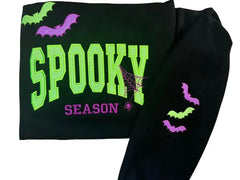 Spooky Glitter Embroidered Crew, T-Shirt OR Hoodie🦇💜💚