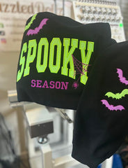 Spooky Glitter Embroidered Crew, T-Shirt OR Hoodie🦇💜💚