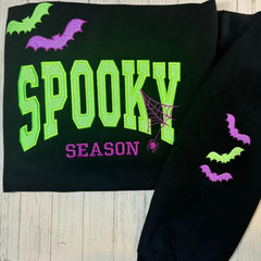 Spooky Glitter Embroidered Crew, T-Shirt OR Hoodie🦇💜💚