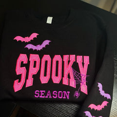 Spooky Glitter Embroidered Crew, T-Shirt OR Hoodie🦇💜💚
