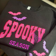 Spooky Glitter Embroidered Crew, T-Shirt OR Hoodie🦇💜💚
