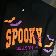 Spooky Glitter Embroidered Crew, T-Shirt OR Hoodie🦇💜💚