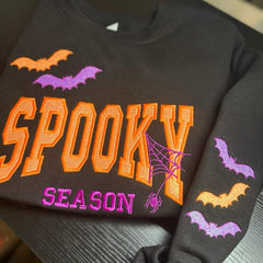 Spooky Glitter Embroidered Crew, T-Shirt OR Hoodie🦇💜💚