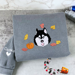 Comfort Colors Custom Embroidered Halloween Dog Portrait T-Shirt or Sweatshirt
