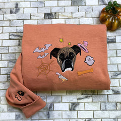 Comfort Colors Custom Embroidered Halloween Dog Portrait T-Shirt or Sweatshirt