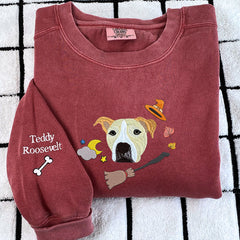 Comfort Colors Custom Embroidered Halloween Dog Portrait T-Shirt or Sweatshirt