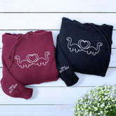 Custom Dinosaur Heart Shaped Tail Sweatshirt or Hoodie, Embroidered for Couple Valentine's Gifts