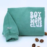 Boy Mom Club Sweatshirt or T-Shirt with Embroidered Kids Names on Sleeve