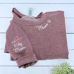 Custom Mama Embroidered Sweatshirt with Kids Names on Sleeve, Personalized Gift for Moms, Hers