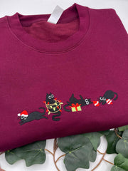 Black Cat Christmas Embroidered Sweater