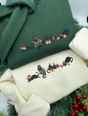 Black Cat Christmas Embroidered Sweater
