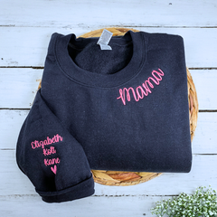 I Wear My Heart On My Sleeve Sweatshirt or Hoodie, Custom Embroidered Gift for Mom