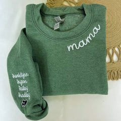 Custom Mama Embroidered Sweatshirt with Kids Names on Sleeve, Personalized Gift for Moms, Hers