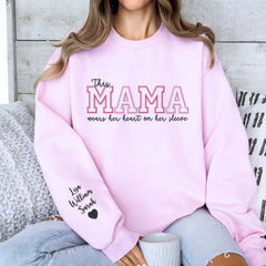 Custom Mother's Day Gift With Embroidered This Mama Wears Her Heart on Her Sleeve Sweatshirt or Hoodie