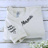 Mama Sweatshirt or Hoodie with Names on Sleeve, Custom Embroidered Gift for Mama