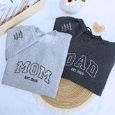 Mom and Dad Sweatshirt or Hoodie - Embroidered Gift for Parents with Est Year, Kids Names