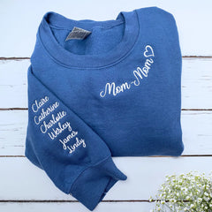 Custom Mama Embroidered Sweatshirt with Kids Names on Sleeve, Personalized Gift for Moms, Hers