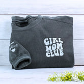 Girl Mom Club Sweatshirt or T-Shirt with Embroidered Kids Names on Sleeve