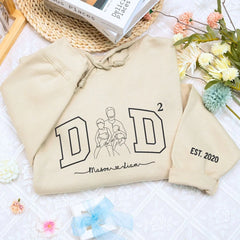 Custom Dad of Two Portrait Shirt or Sweatshirt, Personalized Embroidered Gift for Dad with Two Kids Father's Day