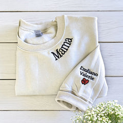 Custom Mama Embroidered Sweatshirt with Kids Names on Sleeve, Personalized Gift for Moms, Hers