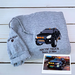 Custom Embroidered Trucker Hoodie from Your Photo, Personalized Gift for Truck Lover