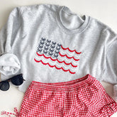 Embroidered American Flag Bows Sweatshirt or Hoodie – 4th of July Matching Patriotic Apparel