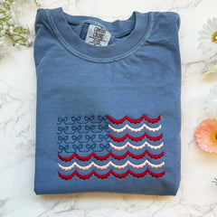Embroidered American Flag Bows Sweatshirt or Hoodie – 4th of July Matching Patriotic Apparel