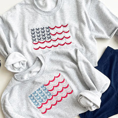 Embroidered American Flag Bows Sweatshirt or Hoodie – 4th of July Matching Patriotic Apparel