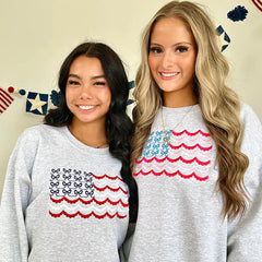 Embroidered American Flag Bows Sweatshirt or Hoodie – 4th of July Matching Patriotic Apparel