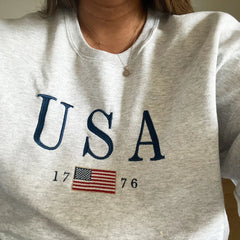 Embroidered USA Flag 1776 Sweatshirt or Hoodie – 4th of July Patriotic Apparel