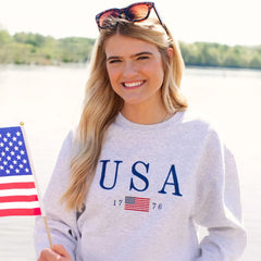 Embroidered USA Flag 1776 Sweatshirt or Hoodie – 4th of July Patriotic Apparel