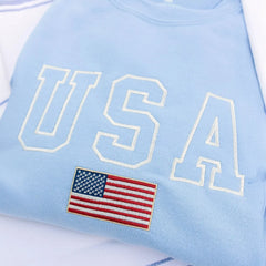 Embroidered American Flag Sweatshirt or Hoodie on 4th of July