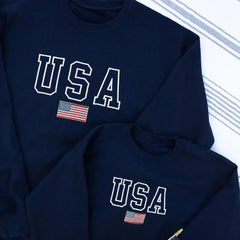 Embroidered American Flag Sweatshirt or Hoodie on 4th of July