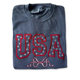 Embroidered Star-Filled USA Bow Sweatshirt - 4th of July Patriotic Apparel