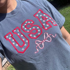 Embroidered Star-Filled USA Bow Sweatshirt - 4th of July Patriotic Apparel