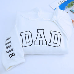 Best Papa Sweatshirt or Hoodie, Embroidered Gift with Kids Names on Sleeve