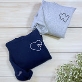 Heart Puzzle Hoodie or Sweatshirt, Custom Embroidered Valentine Gift For Wife Husband