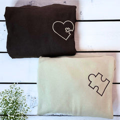 Heart Puzzle Hoodie or Sweatshirt, Custom Embroidered Valentine Gift For Wife Husband