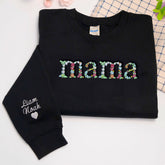 Mama Floral Hoodie or Sweatshirt with Custom Embroidered Kids Name On Sleeve